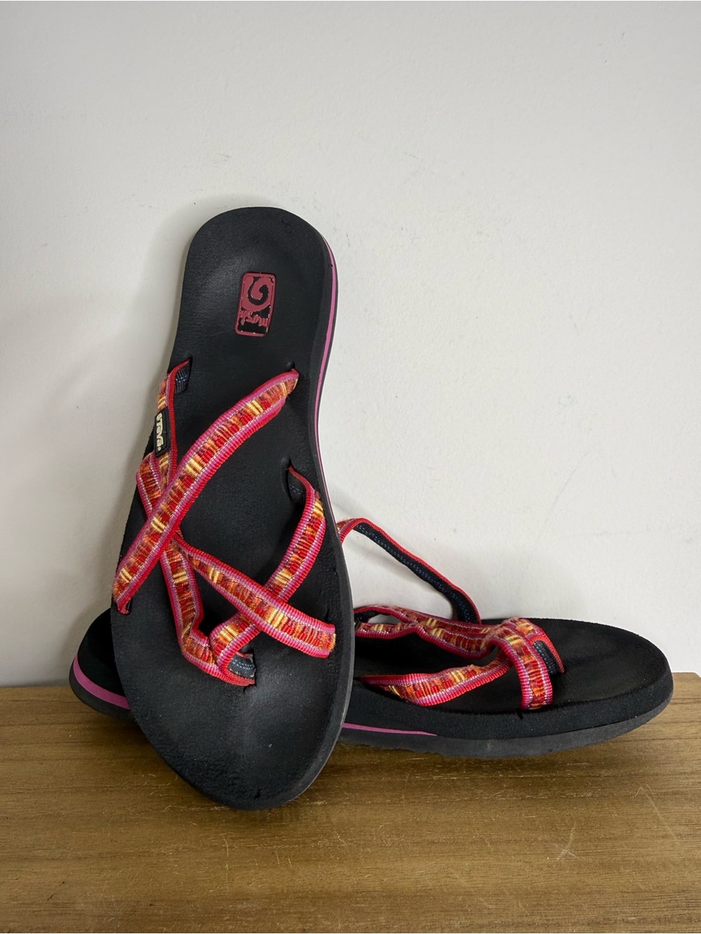 Teva Women's Black Sandals with Pink Multi-Color Straps